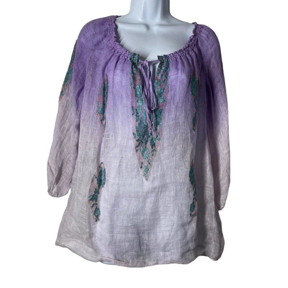 VANITA ROSA linen and lace tunic top Gorgeous PARIS SAINT-BARTH One Size
